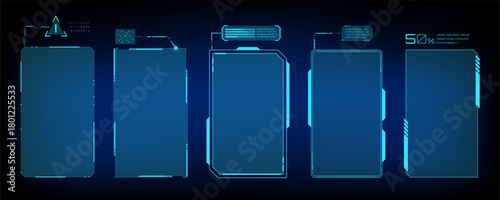 Blue Glowing Futuristic UI Panels and Data Frames Sci-Fi Digital Interface Graphics