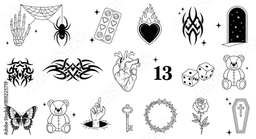 Edgy Tattoo Flash Sheet Spooky & Unique Designs for Body Art