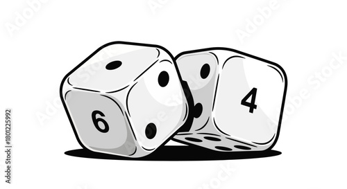 Pair of Dice with a Six and a Four Vector Illustration