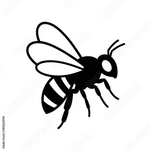 Black and white bee vector illustration for honey production and pollination services design element