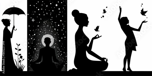 Silhouettes of women and girls in different stages of life and spiritual growth