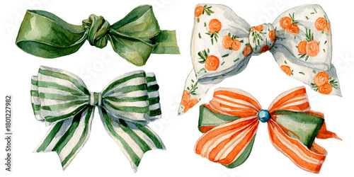  hand painted watercolor bows featuring autumnal colors and patterns