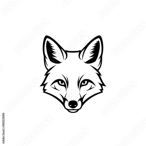 Fox head vector illustration, black and white fox logo design for print or digital use, animal icon art