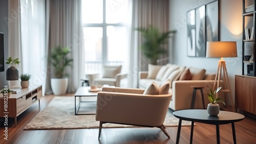 Wallpaper Mural Modern living room with stylish armchair, contemporary interior design, cozy atmosphere. Torontodigital.ca