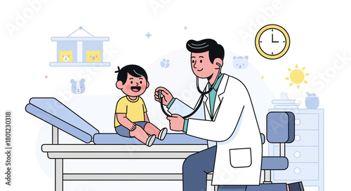 Pediatrician Examining Little Patient In Clinic During Medical Examination Session