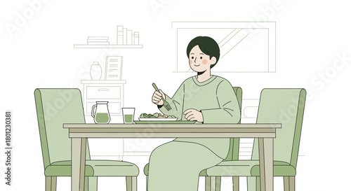 Person Dining Alone With Healthy Food And Beverages At Modern Minimalist Table