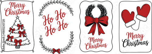 Christmas greetings and festive icons hand drawn merry