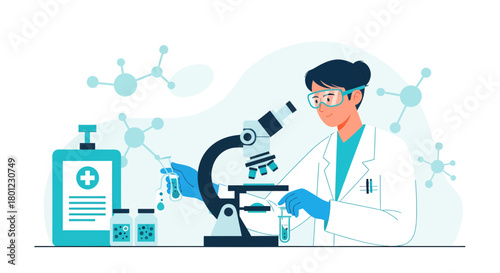 Scientist Conducting Laboratory Research With Microscope and Analyzing Samples.