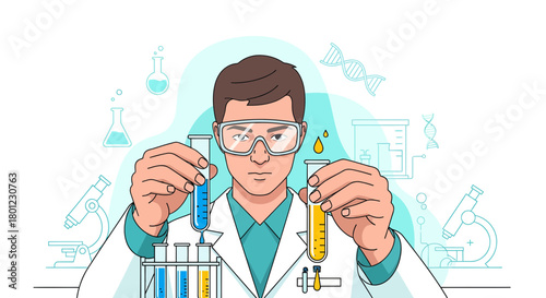 Scientist Conducting Laboratory Experiment Involving Chemical Reactions And Scientific Research