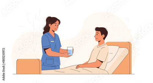 A Compassionate Nurse Offering Hydration to a Patient Resting on a Hospital Bed