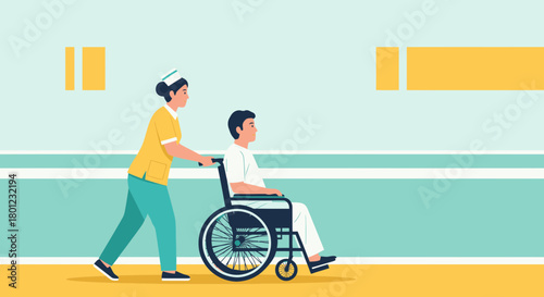 Caring Nurse Assists Patient, Providing Mobility In Healthcare Facility Setting