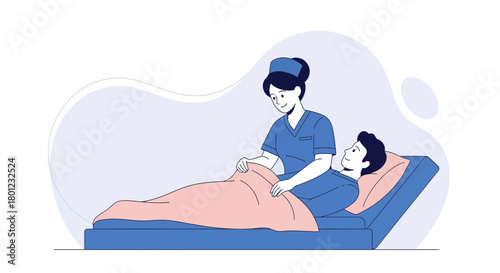 Caring Nurse Comforting Patient on Bed in a Hospital Depicting Healthcare and Recovery