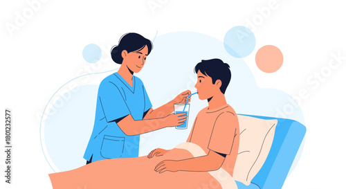 Caring Nurse Comforting Patient, Offering Refreshment, Providing Holistic Medical Assistance