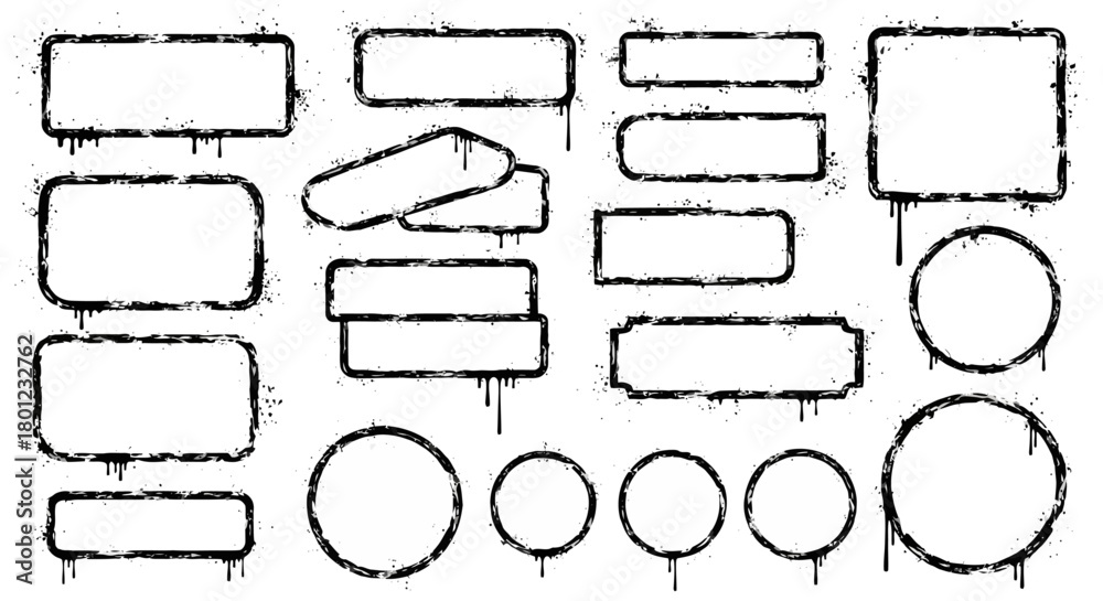 Obraz premium Grunge Drip Frames Black and White Text Boxes & Circular Accents for Unique Designs