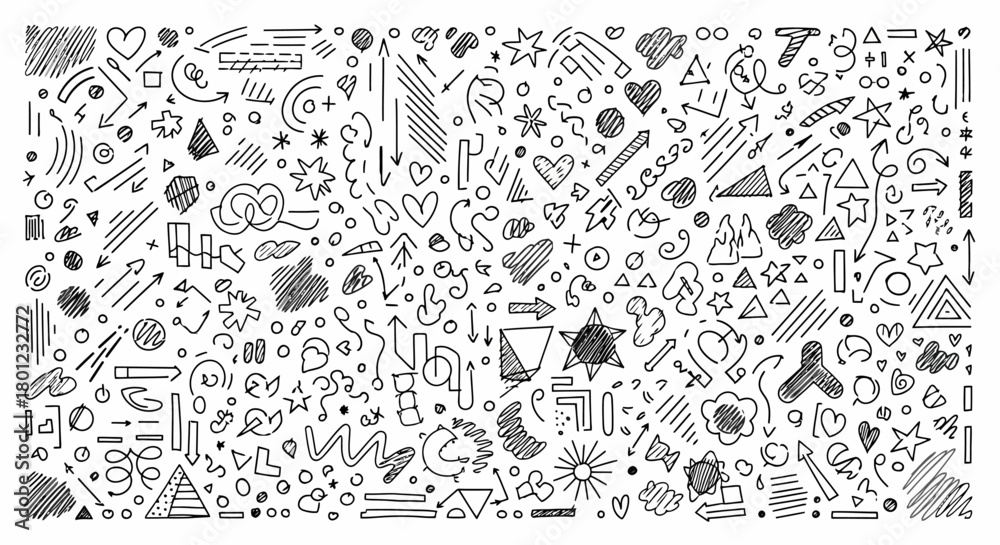 Obraz premium Doodle Mania A Whirlwind of Hand-Drawn Elements for Creative Designs and Backgrounds
