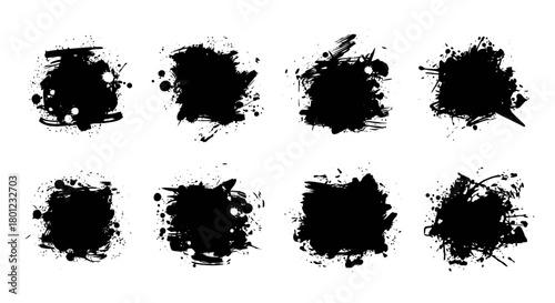 Collection of Abstract Grunge Ink Splatter Shapes on White Background