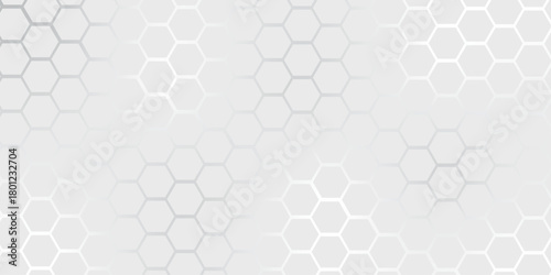 A subtle hexagon pattern background with interconnected shapes in soft gray and white. Simple abstract modern background White geometric hexagonal honeycomb shape texture background 3d copy space.	