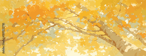 Dieser Vektor zeigt einen Baum mit goldenen Blättern, der einen warmen und einladenden Herbsttag darstellt.