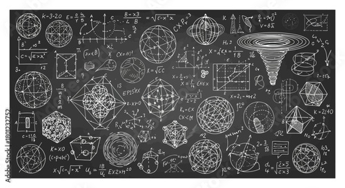 Geometric Shapes and Mathematical Formulas on Blackboard