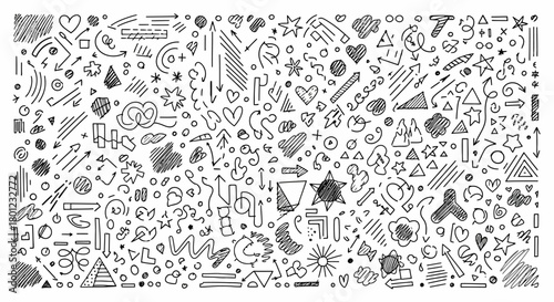 Doodle Mania A Whirlwind of Hand-Drawn Elements for Creative Designs and Backgrounds
