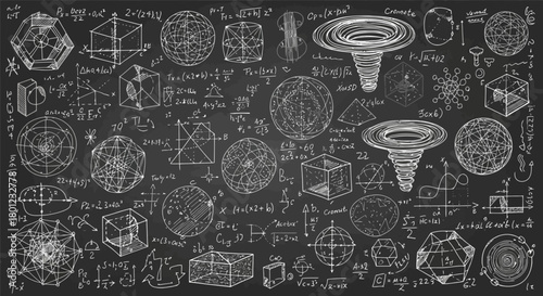Complex Mathematical Formulas and Scientific Equations on Blackboard