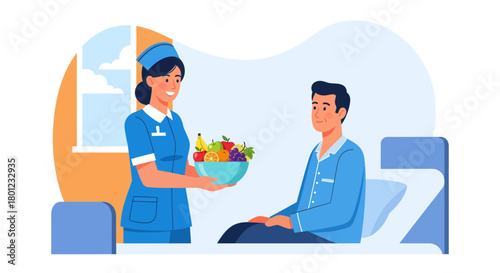 Caring Nurse Offers Fresh Fruit To Patient During Hospital Recovery Process