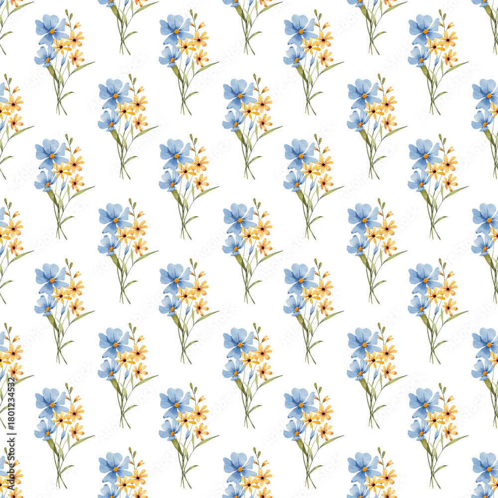 Obraz premium Seamless pattern, flower background with watercolor bouquets. Repeat fabric wallpaper print texture. Perfectly for backdrop, wrapped paper.