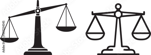 Scales of justice icon balance scale silhouette and outline black and white background 