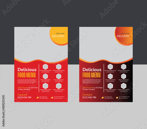 Set of restaurant menu and flyer design templates modern with colorful size A4 size.burger & healthy food business promotion flyer.
