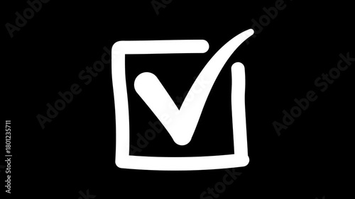 Hand Drawn (Doodle) Checkbox Animation Black and White on Green Chroma Key and Black Background. Success Confirmation Checkbox Transition.