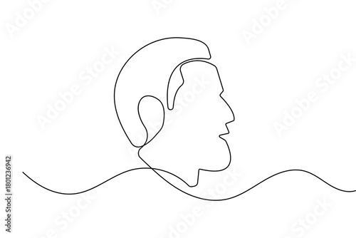 Minimalist man face profile created with continuous one line drawing and clean outline vector illustration
