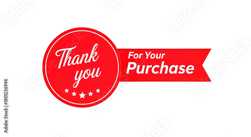 A vibrant red circular stamp with a ribbon, displaying 'Thank you for your purchase' text, ideal for receipts and invoices. 