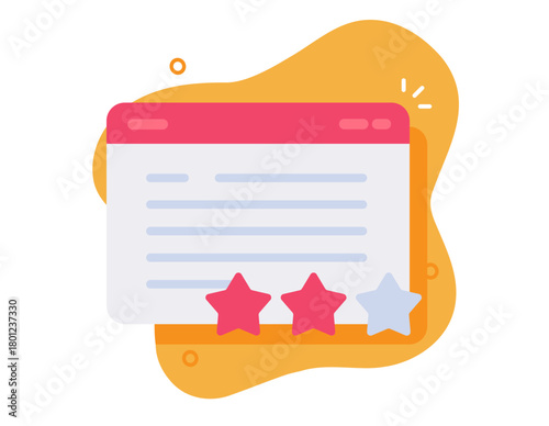 Website web page content article review star icon vector graphic illustration, webpage rank rating testimonial for blog sign symbol modern design, publication internet service quality image