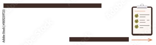 Clipboard with checklist showing completed tasks, arrow pointing forward. Ideal for workflow, organization, productivity, task completion, goal setting, planning progress. Clean and simple flat