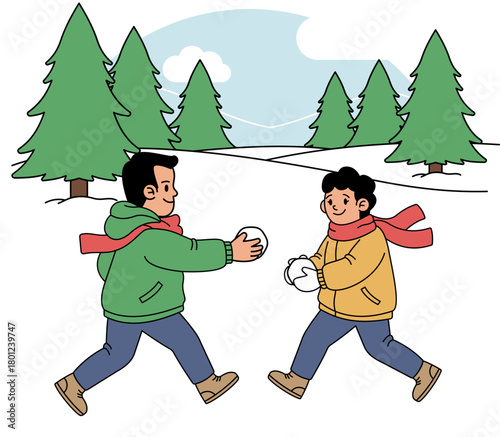 snowball fight in a Winter illustration.