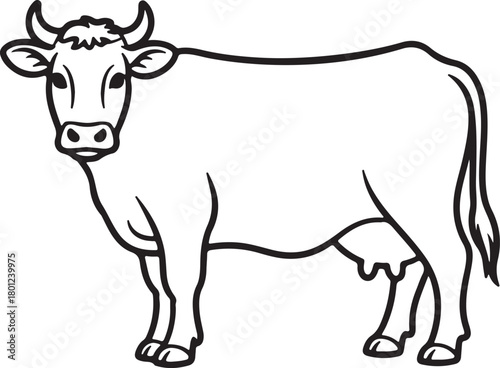 Cow Line Art Illustration, Coloring Book Page Line Art Drawing