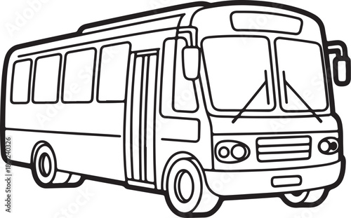 Tour Bus Line Art Illustration, Coloring Book Page Line Art Drawing