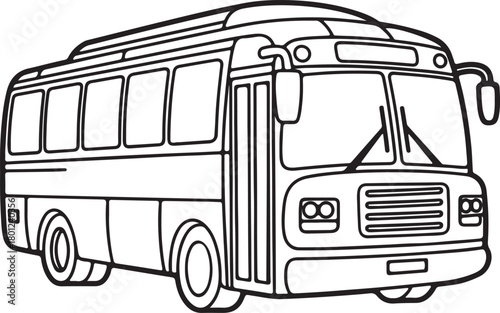 Tour Bus Line Art Illustration, Coloring Book Page Line Art Drawing