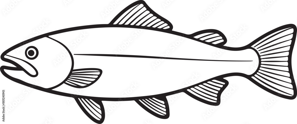 Fototapeta premium Coral Trout Line Art Illustration, Coloring Book Page Line Art Drawing