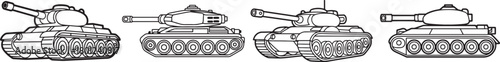 Tank Line Art Illustration, Coloring Book Page Line Art Drawing
