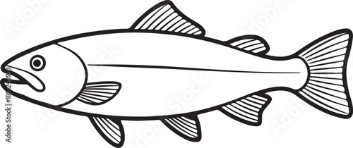 Coral Trout Line Art Illustration, Coloring Book Page Line Art Drawing