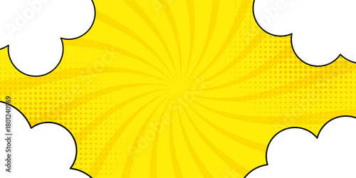 Yellow comic background with clouds and rays