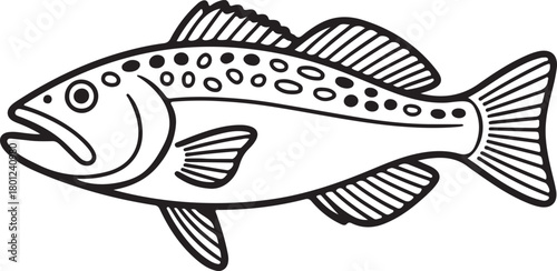 Coral Trout Line Art Illustration, Coloring Book Page Line Art Drawing