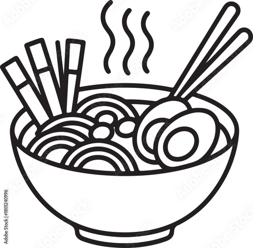 Ramen Bowl Line Art Illustration, Coloring Book Page Line Art Drawing