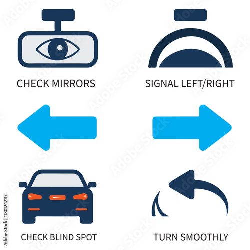 Essential safe driving practices icon set for safe road usage