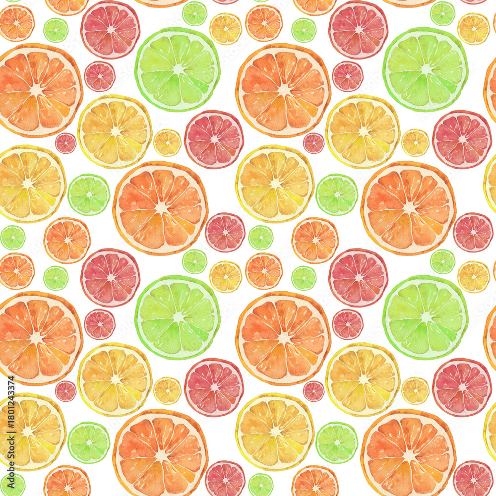 Obraz premium Citrus Juice Pattern . Watercolor illustration, drawing for fabric.