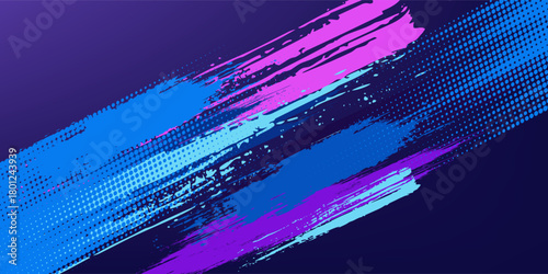 Vibrant Blue and Purple Brush Texture Halftone Effect Grunge Sports
