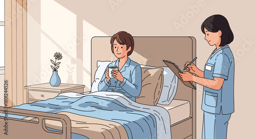 Hospital Care Illustration: Patient Comfort And Medical Support During Recovery