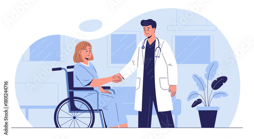 Hospital Consultation Handshake Depicting Compassionate Care and Healthcare Illustration