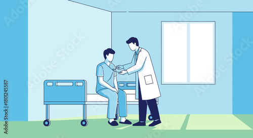Medical Consultation Illustration Depicting Examination In A Modern Healthcare Environment